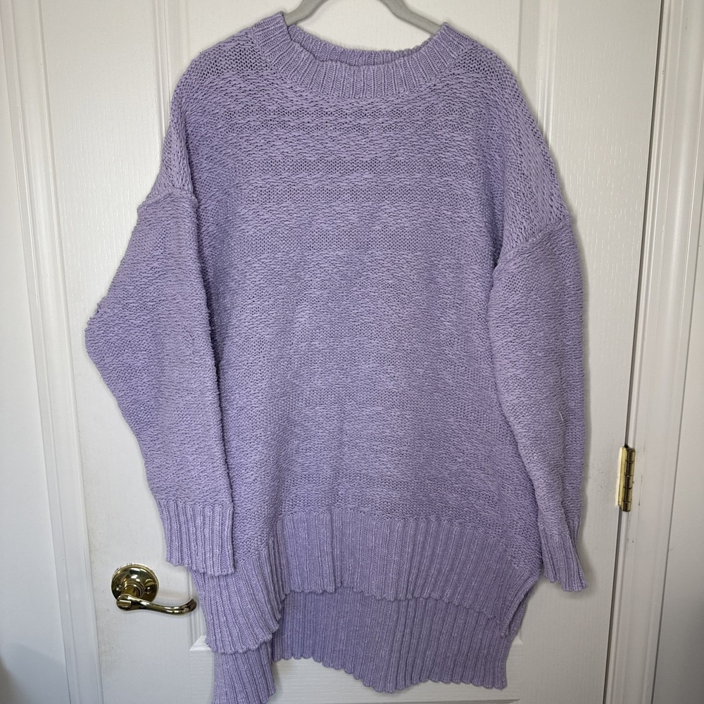 Free People Chunky Knit Sweater Lavender Lilac Oversized Pullover Boho M